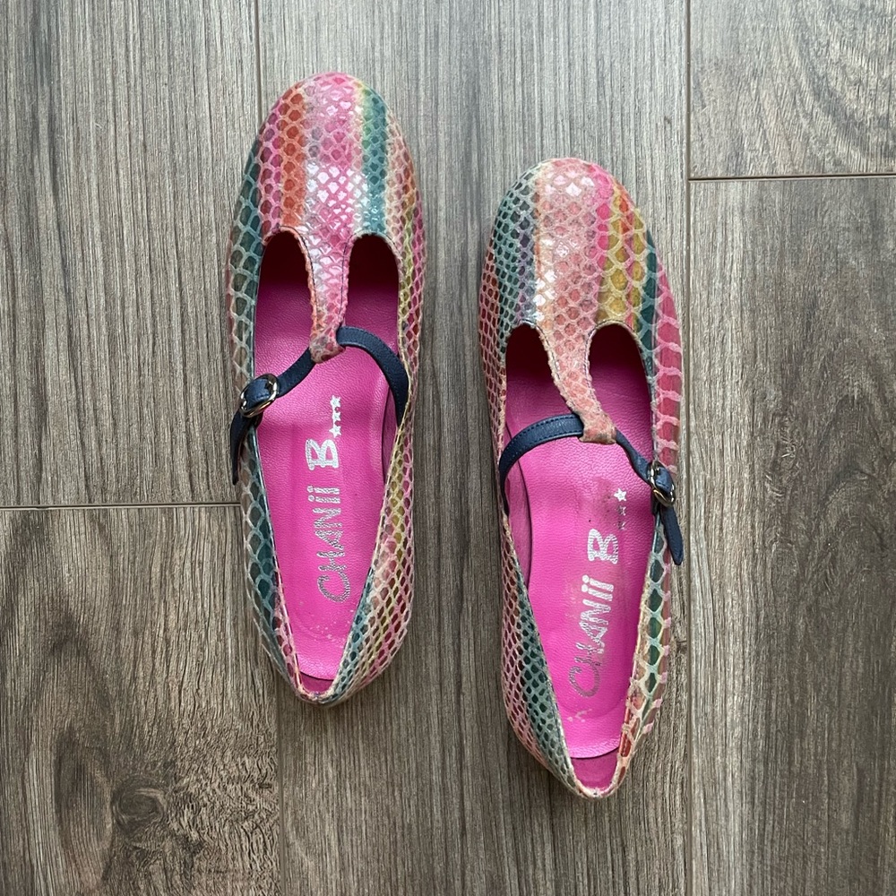 Chanii B Multi Coloured Snake Leather Mary Jane Flat Shoe Rainbow Unicorn 7